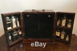 Antique Victorian Mahogany Apothecary Medicine Cabinet Box Bottles