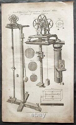 1798 W H Hall Large Antique Print of Atwood's Machine, Mechanical Laws of Motion