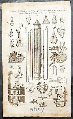1798 W H Hall Large Antique Print of The Evolution of the Guitar & Thermometer