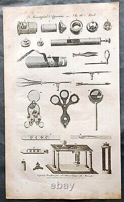 1798 W H Hall Large Antique Print of the Apparatus of The Microscope, Lenses