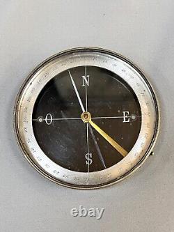 1880s Antique Surveying Brass Table Precision Compass Silvered Scale Black Dial