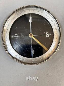 1880s Antique Surveying Brass Table Precision Compass Silvered Scale Black Dial