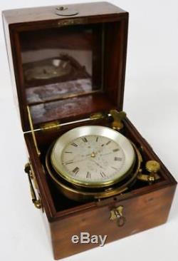 19THC Antique 2 Day Ships Marine Clock Chronometer By Gebbie & Co Greenock C1850