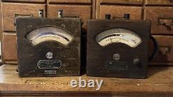 2 Antique 1898 Weston Wood Case Electrical Instrument Voltmeter Ammeter Steampun