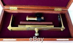 ANTIQUE 10 BRASS ALIDADE ADJUSTABLE MOUNT FIXED SIGHTS c1900 FITTED BOX