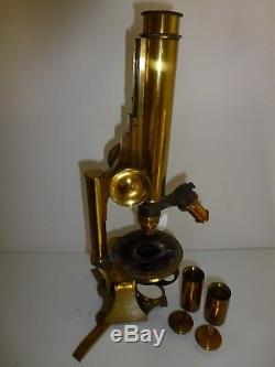 ANTIQUE ALL-BRASS COMPOUND MICROSCOPE WITH CABINET c1870