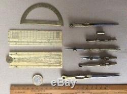 ANTIQUE ISAAC TROW 19th CENTURY FADED BLACK FISHSKIN DRAWING INSTRUMENTS ETUI