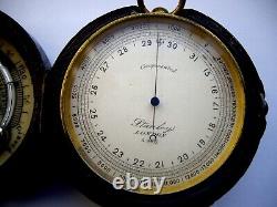 A Cased'stanley' Gilt-brass Pocket Barometer Triple Compendium Set In V. G. Cond