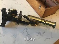 A Quality Antique Brass Microscope In Mahogany Case, Circa 1900