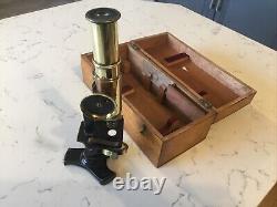 A Quality Antique Brass Microscope In Mahogany Case, Circa 1900