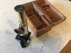 A Quality Antique Brass Microscope In Mahogany Case, Circa 1900