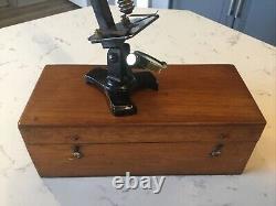 A Quality Antique Brass Microscope In Mahogany Case, Circa 1900