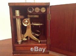 A good antique microscope and case Armstrong Brothers 88 Deansgate Manchester