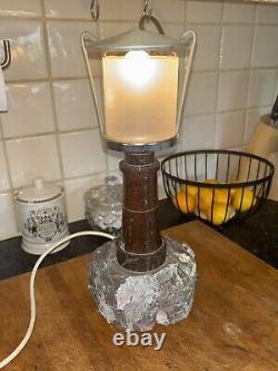 A large Cornish serpentine, rare art deco lighthouse lamp