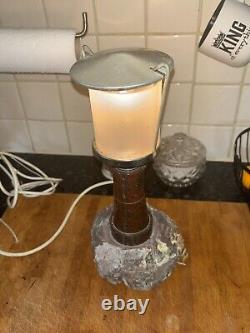 A large Cornish serpentine, rare art deco lighthouse lamp