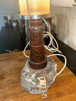 A large Cornish serpentine, rare art deco lighthouse lamp