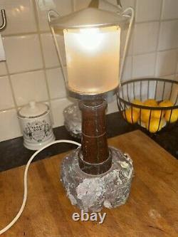 A large Cornish serpentine, rare art deco lighthouse lamp