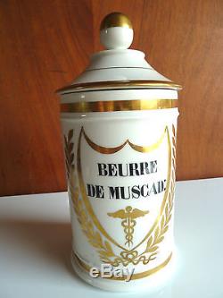 Ancien pot à pharmacie porcelaine TBE blanc et doré avec caducée french antique