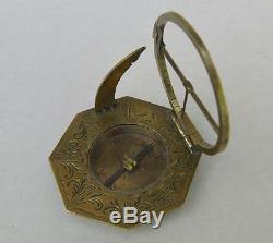 Antique 18th Century Brass Equinoctial Pocket Sundial Compass Andreas Vogler