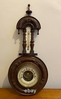 Antique 19th C Finley Carved Oak Aneroid Skeleton Barometer