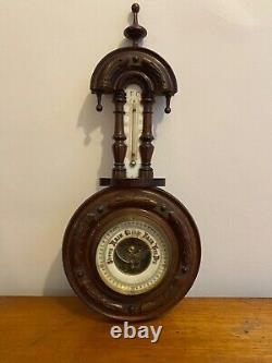 Antique 19th C Finley Carved Oak Aneroid Skeleton Barometer