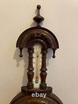 Antique 19th C Finley Carved Oak Aneroid Skeleton Barometer