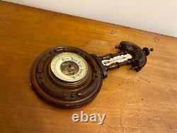 Antique 19th C Finley Carved Oak Aneroid Skeleton Barometer