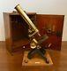 Antique 19th Century Brass Bar Limb Microscope with Lenses Accessories and Box