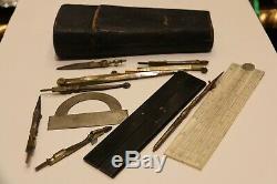 Antique 19th Century Shagreen Cased Drafting Instruments Etui