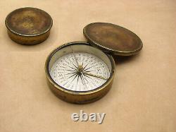 Antique 19th century brass cased explorers pocket compass with lid