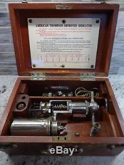 Antique American Thompson Steam Gauge Improved Indicator in Wooden Box Ladewig