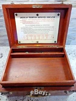 Antique American Thompson Steam Gauge Improved Indicator in Wooden Box Ladewig