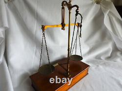 Antique Apothecary Scales Brass and Mahogany by De Grave, Short and Co Ltd c1845