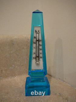 Antique Boston & Sandwich Glass Obelisk Cut Réaumur Thermometer Electric Blue