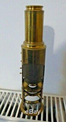 Antique Boxed Victorian Brass Monocular Compound Field Microscope & Accessories