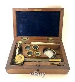 Antique Brass Botanical Field Microscope Lenses Accessories Case Mounted Box