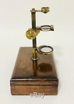 Antique Brass Botanical Field Microscope Lenses Accessories Case Mounted Box