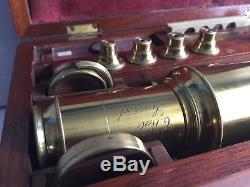 Antique Brass C. West Liverpool Microscope in Mahogany Case with Lenses & Slides
