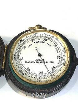 Antique Brass Cased Pocket Barometer by J. LIZARS Optician Glasgow Edinburgh