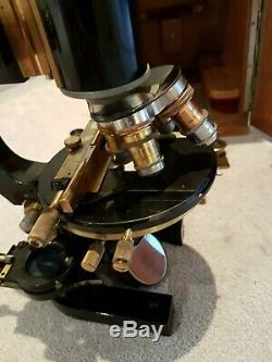 Antique Brass Ernst Leitz Wetzlar Microscope 1921 Model Oak Carrying Case