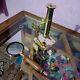 Antique Brass Heavy Microscope & Magnifying Glass 7 Students Brass Microscope