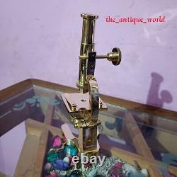 Antique Brass Heavy Microscope & Magnifying Glass 7 Students Brass Microscope