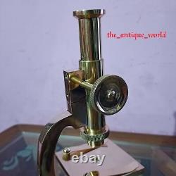 Antique Brass Heavy Microscope & Magnifying Glass 7 Students Brass Microscope