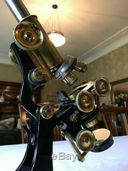 Antique Brass James Swift Research Microscope circa 1915 Cased, Watson Lens