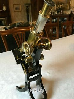 Antique Brass James Swift Research Microscope circa 1915 Cased, Watson Lens