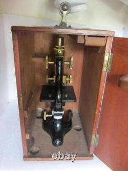 Antique Brass Leitz Wetzlar Monocular Microscope, Cased, #258795 c1927