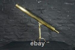 Antique Brass Library Table Telescope on Tripod Base Scientific Display Piece