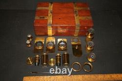 Antique Brass Microscope Accessory set with Brass Live Box, Swift & Sons Lenses