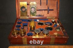 Antique Brass Microscope Accessory set with Brass Live Box, Swift & Sons Lenses