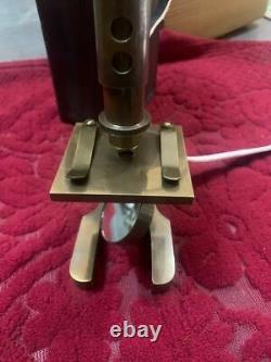 Antique Brass Microscope Student Microscope 7'' Vintage Type With Leather Cover